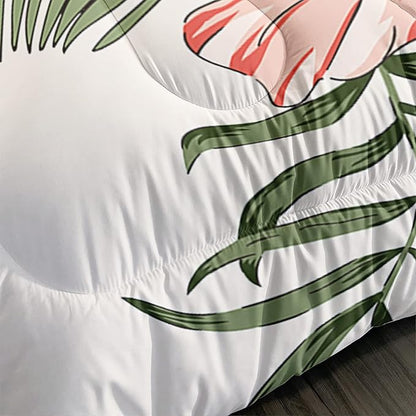 Flamingo Comforter Set Queen Size Tropical Flamingo Palm Tree Leaf Pattern Bedding Set Flower Quilted Duvet for Kids Girls Boys Adult with 1 Comforter and 2 Pillowcases