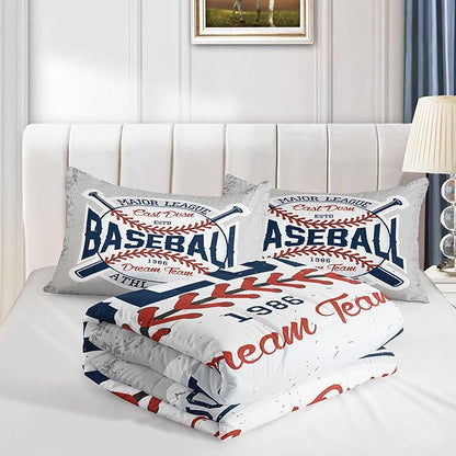 Vintage Sports Baseball Comforter Set 3D Baseballs Printed Bedding Set with 1 Comforter and 2 Pillowcases for Boys and Girls Bedroom All Season(Baseball Twin)