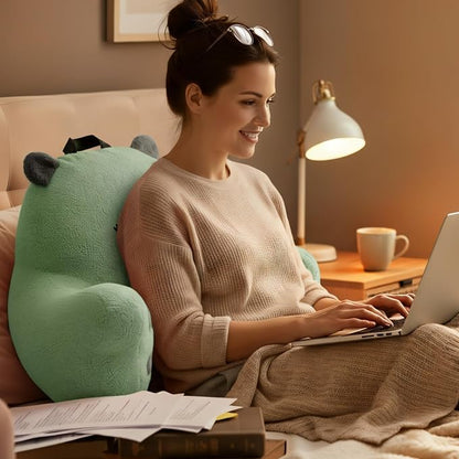 Reading Pillow for Sitting in Bed Couch Teens/Adult, Back Rest Pillow for Sitting Up in Bed with Shredded Memory Foam, Includes Arms and Washable Cover (Green)