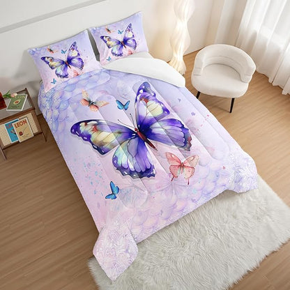 HOSIMA Butterfly Full Size Comforter with 2 Pillowcases,Mandala Butterfly Bedding Sets for Girls Teen Women Room Decor,Purple Butterfly Full Size Bed in a Bag,College Dorm Essentials for Girls.