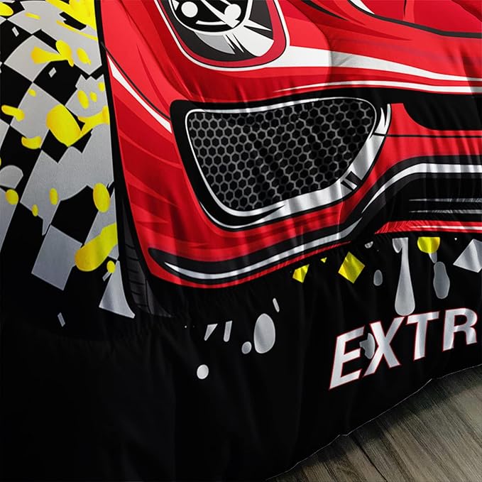 AILONEN Racing Car Comforter Set Twin Size, Plaid Patterns and Cool Speed Race Car for Kids Boys Girls Teens Bedroom,3 Pieces,1 Quilt and 2 Pillowcases,Soft,Breathable