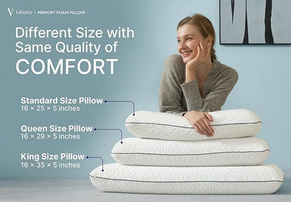 Vaverto Memory Foam Pillow 2-Pack – Cooling Gel-Infused Orthopedic Pillows for Neck and Shoulder Pain Relief, Firm Support with Removable Viscose Made from Bamboo Covers – Set of 2 Standard Size