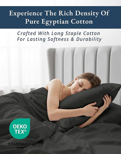 LANE LINEN 100% Egyptian Cotton Extra Long Twin Sheets, Long Staple Mercerized Cotton No Pill Fade Resistant Silky Sateen Weave for Soft & Comfy Good Night Sleep - Black