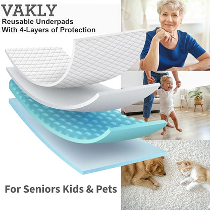 Vakly XL Washable Reusable Underpads 36"x54" Waterproof Absorbent Incontinence Bed Pad [3 Pack] X Large Underpad with Heavy 4-Layer Protection for Beds Sofa & Mattress - for Adults Seniors Kids & Pets