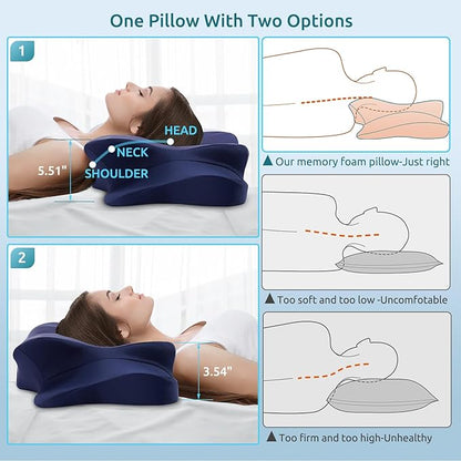 DONAMA Cervical Pillow for Neck and Shoulder,Contour Memory Foam Pillow,Ergonomic Neck Support Pillow for Side Back Stomach Sleepers with Pillowcase