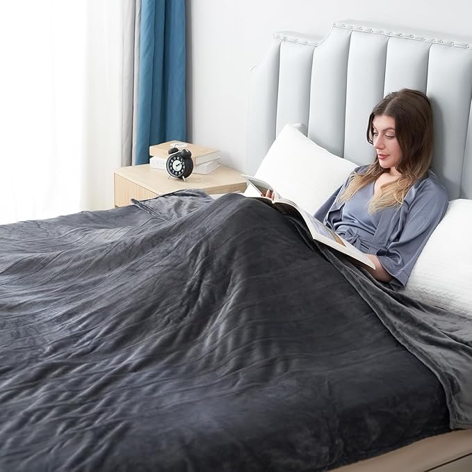 Electric Heated Blanket Twin Size 62”x84”,Soft with 6 Heating Settings 1-10 Hours Auto-Off, One Touch Operation, Machine Washable, Dark Gray