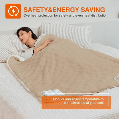 Electric Blanket, Heated Blanket with 6 Heat Levels & 10 Hours Auto Off, Soft Checked Flannel Fast Heating Blanket with ETL & FCC Certification (Khaki, 62"X84")