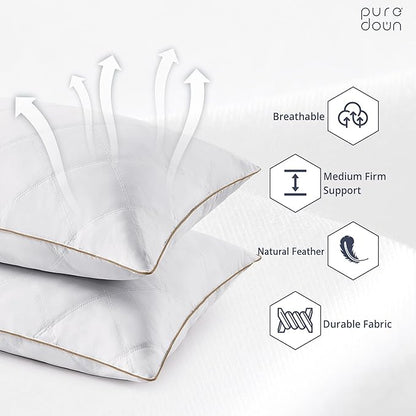 puredown® Goose Feathers and Down Pillow with Diamond Quilting with 100% Cotton Cover, Pack of 1, Queen Size