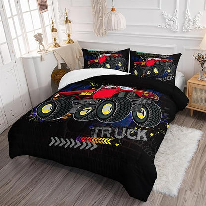 AILONEN Trucks Comforter Set Twin Size, Monster Trucks Bedding Set for Boys Teens,Extreme Sports Theme Bed in a Bag Duvet Set,1 Quilt and 2 Pillowcases,3 Pcs