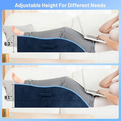 Double Leg Elevation Pillows, Wedge Pillow for After Surgery, Memory Foam Support Adjustable, Comfort Care for Back Knee Hip Ankles Pain, Knee Pillow for Sleeping Blood Circulation Blue