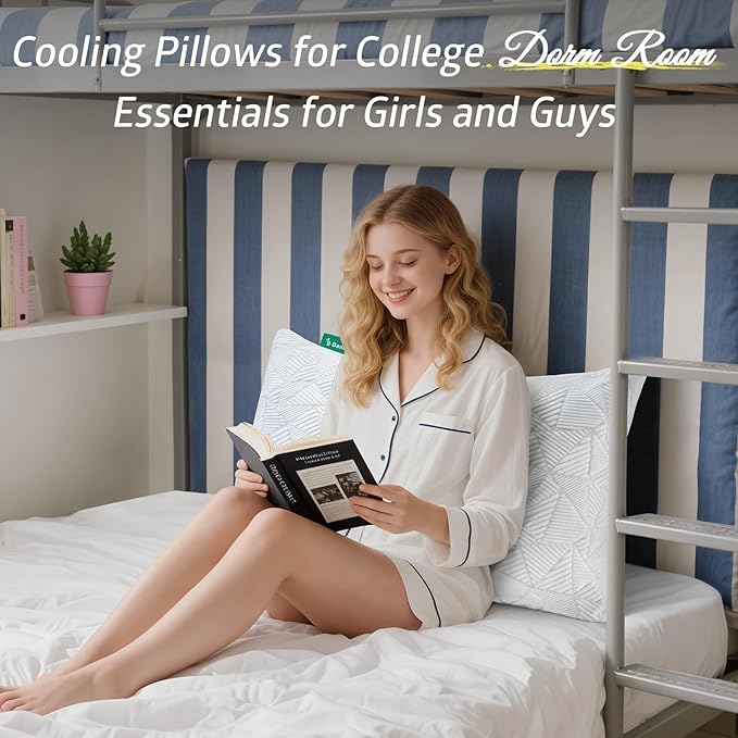 BETU Cooling Standard Pillow, Shredded Memory Foam Cool Pillow for Hot Sleepers, Adjustable Gel Firm Soft Support Bed Pillows for Back Pain and Side Sleeping, Birthday Gifts for Men, Women, Mom
