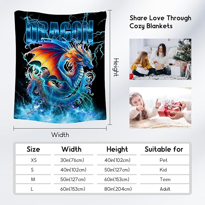 Blanket for Boys Dragon Blankets Gifts for Dragon Lovers, 30"x40" Warm Cozy Flannel Throw for Couch Sofa