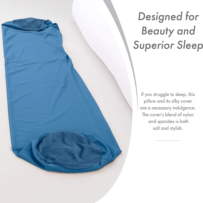 Straight Body Pillow, Full Size Premium Microbead,Side Sleeping/Maternity Pregnant Women, Supportive,Fluffy, Breathable, Cooling, 85/15 Spandex/Nylon Silky Feel Anti-Aging - 48” X 8” - Peacock Blue