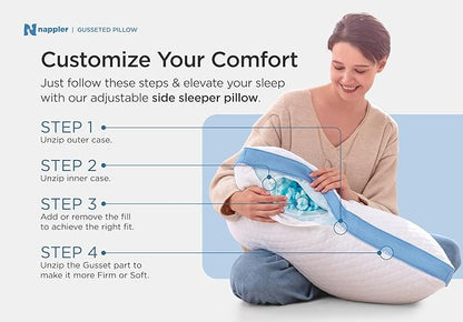Side and Back Sleeper Pillow for Neck and Shoulder Pain Relief - Shredded Memory Foam Bed Pillow for Sleeping - 100% Adjustable Fill - King Size - Modal Washable Case. Extra Fill Included