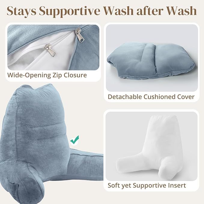 Sasttie Reading Pillow, Pillows for Reading or Relaxing – Ergonomic Support for Head, Neck, Back, and Lumbar, 21-Inch, Greyish Blue
