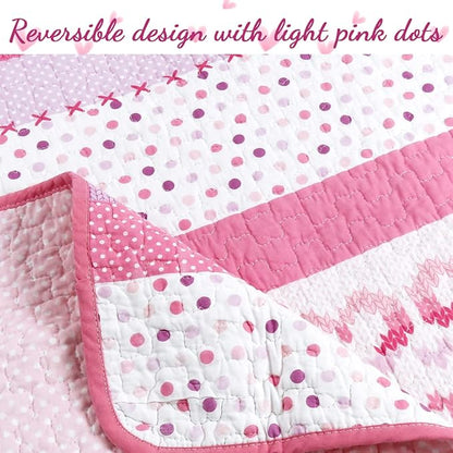 Cozy Line Home Fashions Cute Pink Butterfly Stripe Hearts 100% Cotton Soft Bedding Quilt Set, Coverlet, Bedspread (Twin - 5 Piece)