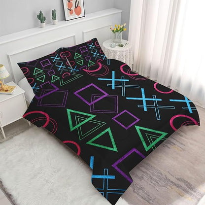 Game Comforter Set Twin Size Geometric Bedding for Kids Boys Men Black Abstract Bedroom Decor Quilt Bed Sets, 1 Comforter 1 Pillowcase