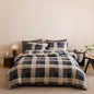 Wellboo Blue Plaid Comforter Sets King Size Navy Blue and Grey Checkered Bedding Comforters Modern Beige Grid Quilt Blankets Women Men Gray Checkerboard Bedding Soft Brown Geometric Bed
