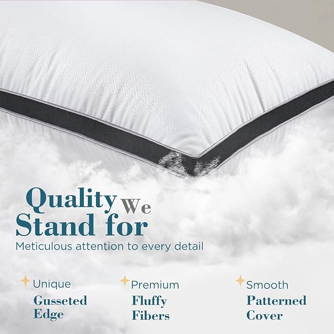 viewstar Bed Pillows Standard Size Set of 2, Hotel Cooling Down Alternative Gusseted Pillows for Side, Back, or Stomach Sleepers, Black
