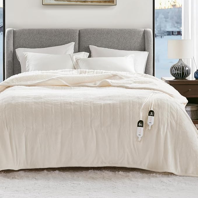 Degrees Of Comfort Electric Heated Blanket Queen Size With Dual Control - Soft Flannel Heating Blankets With 6 Heat Settings, 10-hour Auto Shut-off, Overheat Protection, ETL Certified - 84x90'', Ivory
