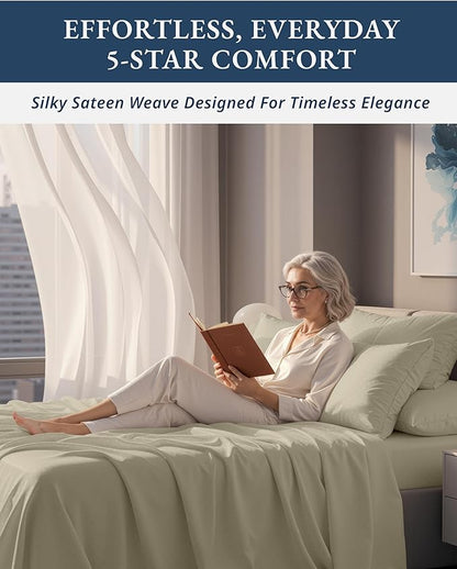 100% Egyptian Cotton Sheets King Size– Silky Sateen Weave for All Season Comfort, 15" Deep Pocket King Sheet Set, Oeko-TEX Certified, Fade Resistant, Durable Hotel Comfort at Home -Swiss Dot Linen