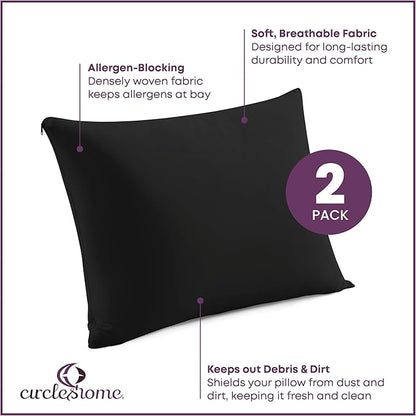 CirclesHome Pillow Protectors 2 Pack Queen Zippered - 100% Cotton Breathable Pillowcases - Protects Pillows from Dirt, Dust and Debris (Queen- Set of 2 - 20x30)
