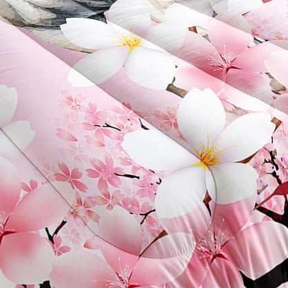 Kid Horse Comforter Set Queen Room Floral Animal Theme Handsome Horse Chic Cherry Blossom Bedding Set 3D Wild Animal Decor Quilt Set for Girls Adult, 1 Comforter + 2 Pillowcases