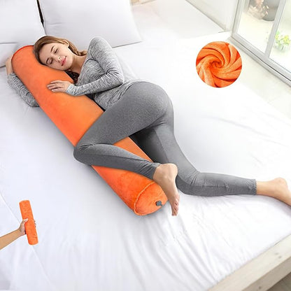 Inflatable Body Pillow for Adults Kids, 47 Inch Body Pillows for Side Sleeper, Travel Body Pillow for Bed, Long Bolster Pillow Round Cervical Cylinder Pillow for Sleeping