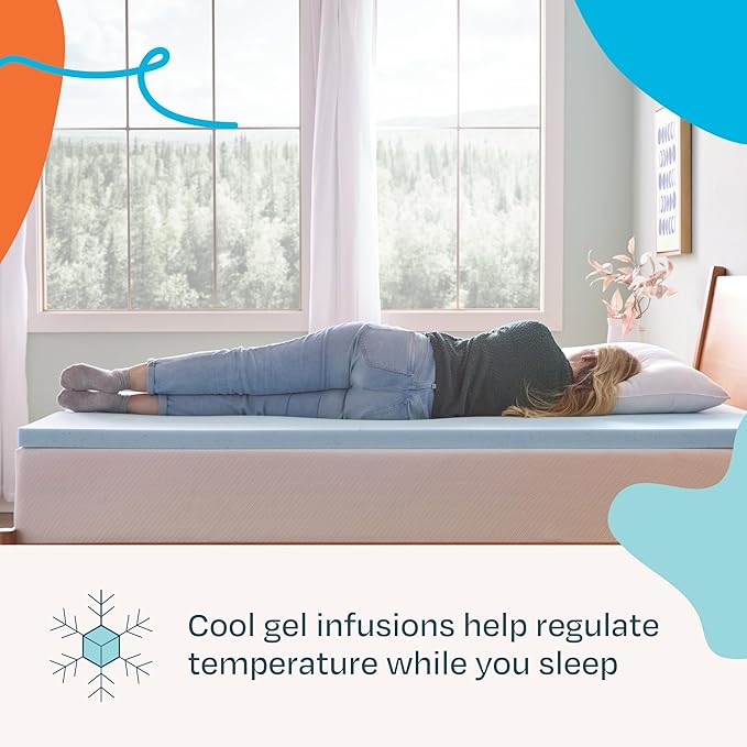 Linenspa 2 Inch Gel Swirl Memory Foam Mattress Topper – Cooling Gel Infused – Pressure Relieving Bed Topper - Mattress Pad – CertiPUR Certified - Twin Size