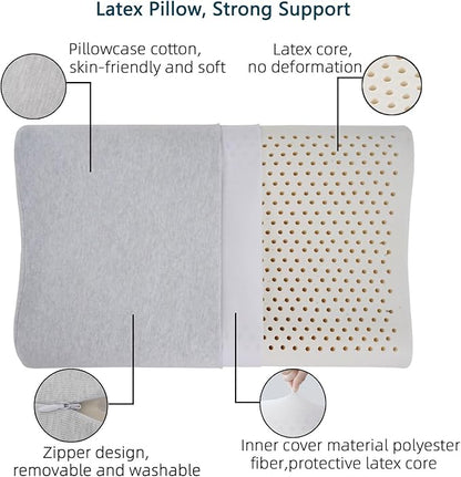 High-Profile Nature Latex Foam Pillow,Slightly Soft for Cervical Support，Thick Cervical Neck Contour Pillow for Stomach/Side/Back Sleepers，for Wide Shouldered People (23.6"×15.7"×4.5"/5.3")