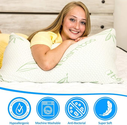 Queen Size Rayon Derived from Bamboo Pillow, Cooling Shredded Memory Foam Bed Pillows Sets for Back, Stomach, Side Sleepers, Adjustable to Soft/Firm, Washable Cover, Queen (Pack of 1)