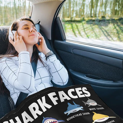 Shark Blanket Gifts for Kids Adult Shark Lovers Shark Faces Blanket Super Soft Warm Fleece Flannel for Travel Beach Sofa Shark Room Decor Christmas Birthday Easter 60"X50"-M