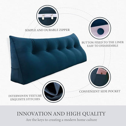 10 lbs Thickened Wedge Pillow Headboard Body Positioner Bed Wedge Pillow Backrest Support Triangular Headboard Cushion with Side Pocket Gift for Mom Velvet Positioning Support Blue Full
