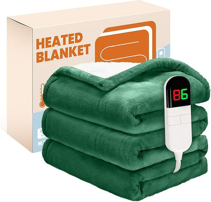 Electric Heated Blanket,Flannel & Sherpa Heated Throw Blanket 50"x60",Fast Heating Soft Fleece Blanket with 6 Heating Levels & 4H Auto Off - Forest Green