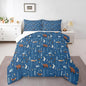 Bear Bedding Set Full Size,Navy Cartoon Animals Comforter Set Kids Cute Fox Rabbit Quilt Set 3Pcs for Girls Boys Bedroom Decor,Pine Tree Jungle Adventure Style Duvet Insert,2 Pillowcases