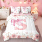 Erosebridal Initial S Letter Bed in A Bag Kawaii Princess Bowknot Girls Twin Bedding Sets Dreamy Romantic Bow Bed Set Bedroom Decor Flower Princess Style Bowknot Comforter Set with Sheets for Kids