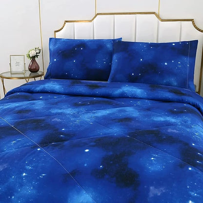 SDIII 3PCS Blue Galaxy Comforter Set Full, Soft Microfiber Lightweight Blue and Pink Space Comforter Full, Galaxy Bedding for Boys Girls Kids Teens