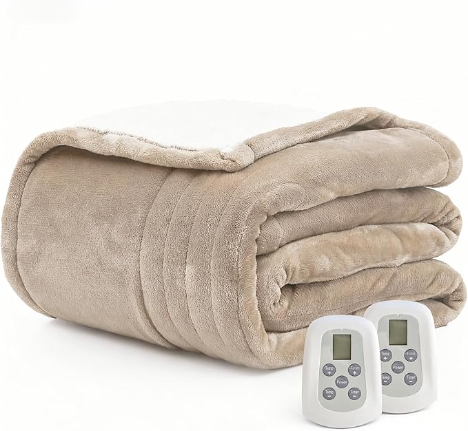 Heated Blanket Electric Blanket Queen Size 84"x90" Fast Heating Electric Blanket with Dual Control 10 Heat Levels & 10 Hours Auto-Off Overheat Protection Cozy Soft Flannel Heated Throw Blanket