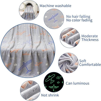 SALIMAH Glow in The Dark Blanket Airplanes Gifts for Boys Girls,Toys for Girls Boys Age 2 3 4 5 6 7 8 9 10 Year Old, Soft Kids Blankets Gifts for Grandkids Teens for Christmas Birthday, 50"x60"