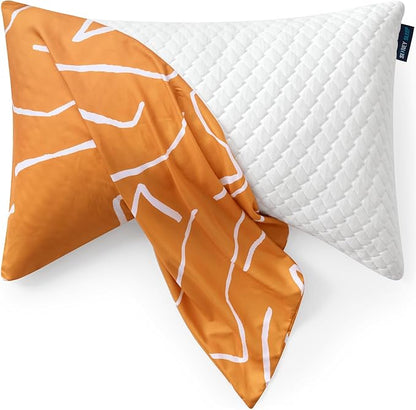 Sidney Sleep Curved Pillow Covers - Full Length Zipper Closure - Premium Soft Brushed Microfiber (Travel Mini, Orange/White)