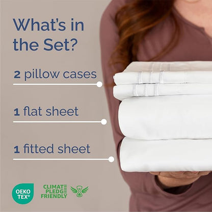 CGK Unlimited 4 Piece Sheet Set - Comfy Breathable & Cooling Sheets - Hotel Luxury Bed Sheets for Women, Men, Kids & Teens - Deep Pockets, Easy-Fit, Soft & Wrinkle Free Sheets - Queen, 01 - White