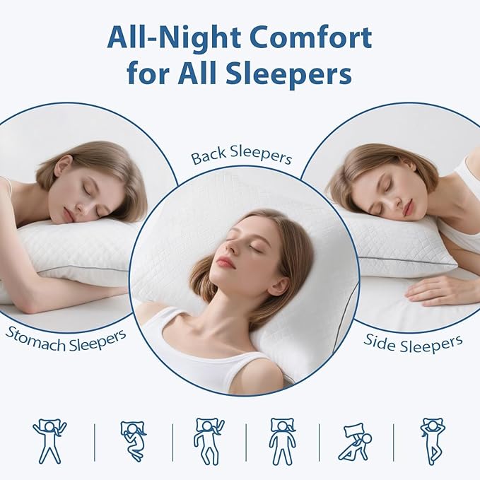 JOLLYVOGUE Pillows Queen Size Set of 4, Oeko-Tex Certified Bed Pillows for Side, Back, and Stomach Sleepers - Medium Support Down Alternative Filling, Machine-Washable