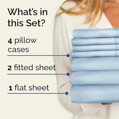 Split King 7 Piece Sheet Set - Comfy Breathable & Cooling - Soft Hotel Luxury Bedding Set with 8-16 Inch Deep Pockets - 1 Flat & 2 Fitted Sheet & 4 Pillowcases - Wrinkle Free & Easy Care - Sky Blue