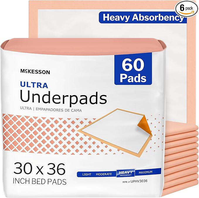 McKesson Underpads Disposable Bed Pads 30" x 36" [60 Count], Heavy Absorbency, Ultra Incontinence Chux Pads for Adults, Elderly, and Baby, Pee Pads