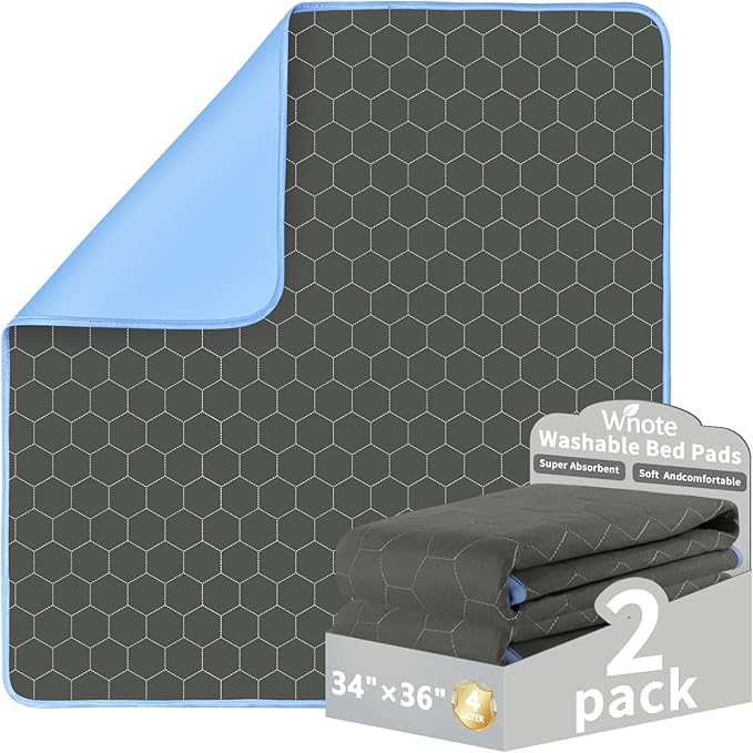 Waterproof Washable Underpads Pee Pad (Dark Gray 34" x 36" 2 Pack), Reusable Absorbency Bedwetting Incontinence Bed Pads for Kids Adults Elderly Dog Pet, Puppy Pads for Mattress Couches Sofas Floors
