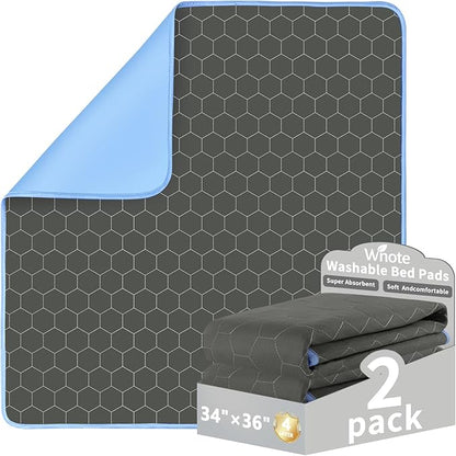 Waterproof Washable Underpads Pee Pad (Dark Gray 34" x 36" 2 Pack), Reusable Absorbency Bedwetting Incontinence Bed Pads for Kids Adults Elderly Dog Pet, Puppy Pads for Mattress Couches Sofas Floors