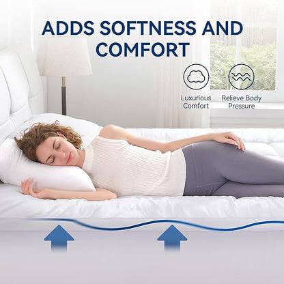 BDEUS Dual Layer 5 Inch Memory Foam Mattress Topper Queen Size, 2 Inch Gel Memory Foam Plus 3 Inch 1450 GSM Down Alternative Quilted Pillow Top Mattress Pad Cover,White