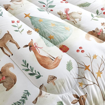 QOOMO Christmas Comforter King Size,Rabbit Deer Comforter Set for Kids Teens Girls Boys,3Pcs Bedding Set Printed Comforter with 2 Pillowcases,Down Alternative,Soft and Lightweight，King Size