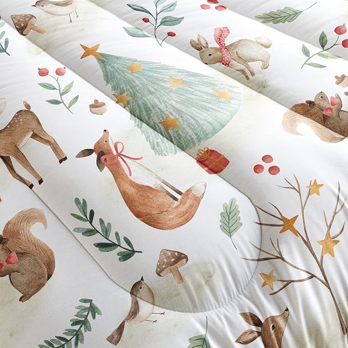 QOOMO Wild Animal Comforter Twin Size,Christmas Comforter Set for Kids Teens Girls Boys,3Pcs Bedding Set Printed Comforter with 2 Pillowcases,Down Alternative,Soft and Lightweight，Twin Size
