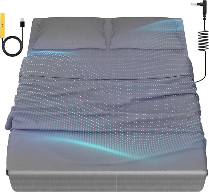 Grounding Bedding Sheet Set, Bed Sheets and Pillowcase Set, 90% Organic Cotton+10% Pure Silver Organic Fitted Grounded Sheet for Improved Sleep, Pain Relief(Gray, (60.1 * 80.2 * 15inch))